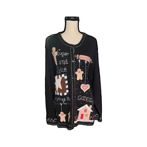 Quacker Factory Gingerbread Men Holiday theme sweater cardigan. Size L